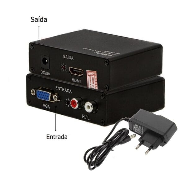 Conversor Entrada VGA Áudio e Vídeo para HDMI
