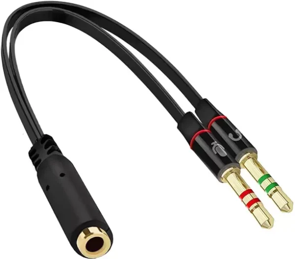 Cabo Adaptador de Áudio Y - 1x P3 Fêmea P/ 2x Saídas P2 Macho  (Fone e Microfone)