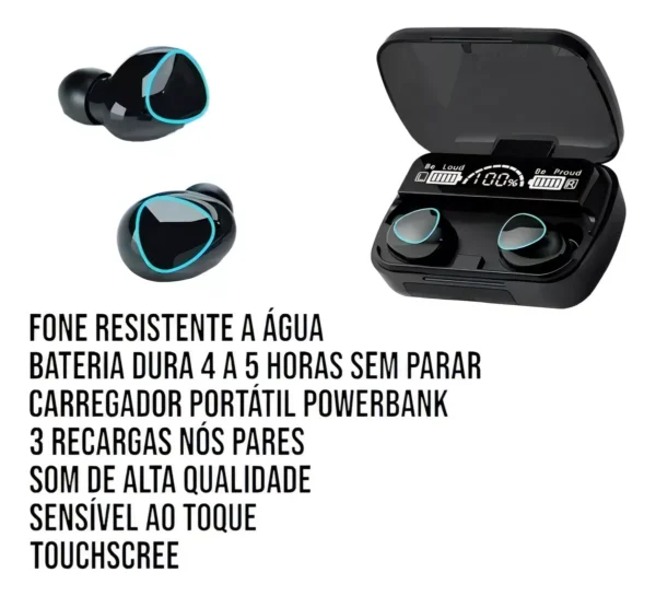 Fone de Ouvido Bluetooth M10 C/ Display e Power Bank 2000mah - Image 3