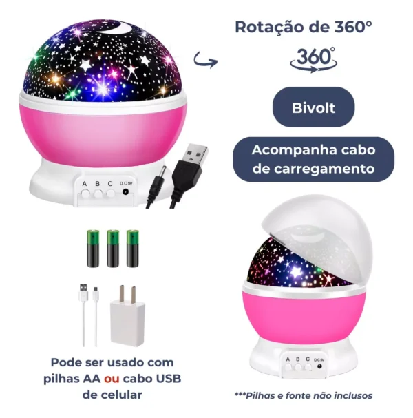 Luminária Projetor Estrela 360º Galáxia Abajur Mesa Infantil - Image 5